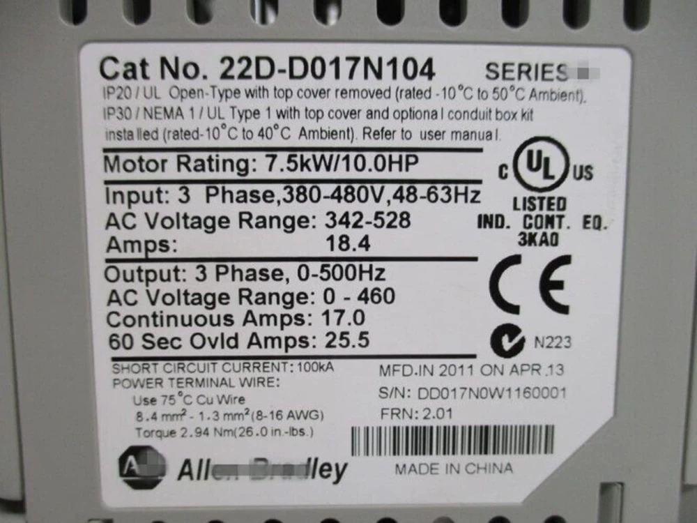 ALLEN BRADLEY 22D-D017N104 ( 7,5KW - 18,4 A - 10HP 380-480V AC SÜRÜCÜ )