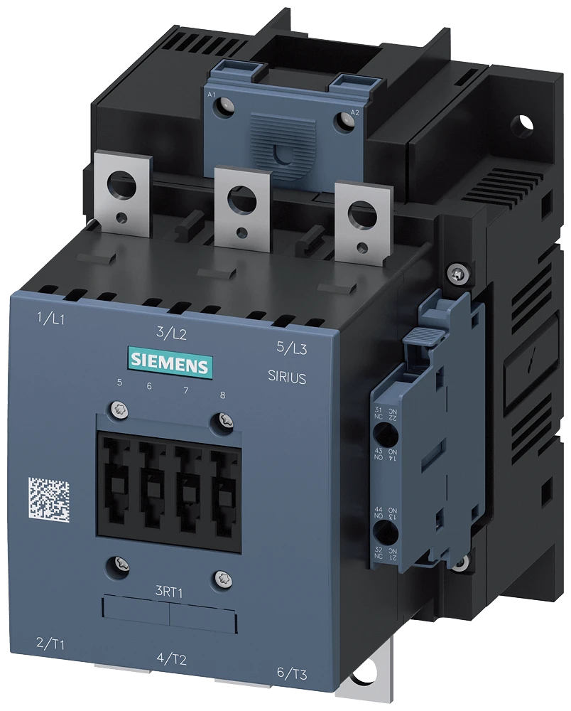 Siemens-3RT1056-6AP36  AC-3 185 A, 90 kW / 400 V AC (50-60 Hz) / DC çalışma 220-240 V AC/DC yardımcı kontaklar 2 NO + 2 NK 3 kutuplu, kasa tipi S6 bara bağlantıları sürücü: geleneksel vidalı terminal Kontaktör