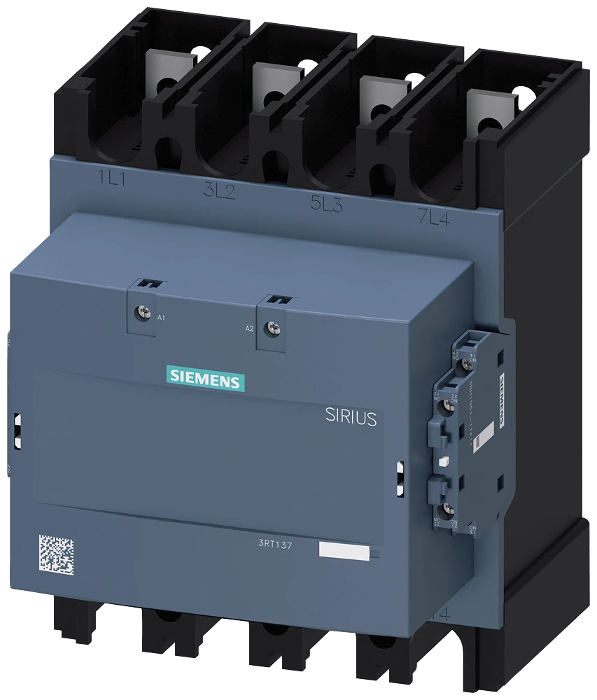 Siemens-3RT1374-6AP36  AC-1, 500 A/400 V/40 °C, S12, 4 kutuplu, 100-250 V AC/DC, 2 NO+2 NK, Bağlantı rayı/ vidalı terminal Kontaktör